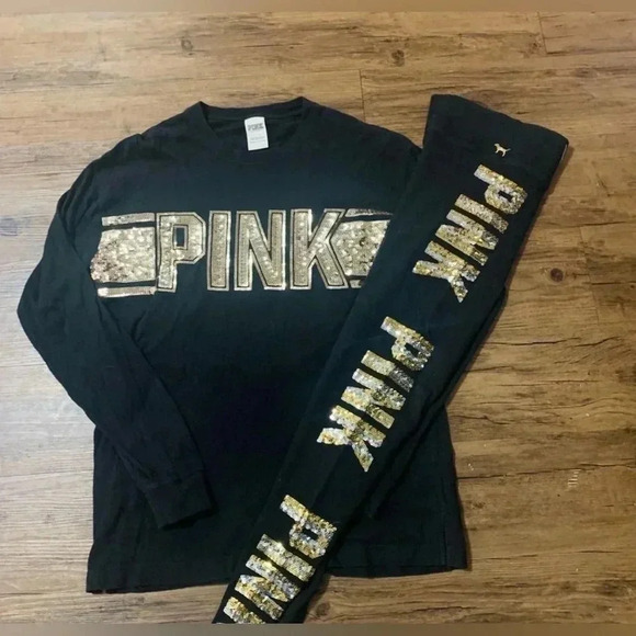 PINK VS BLING  TSHIRT/ LEGGINGS OUTFIT SET S - Picture 2 of 7